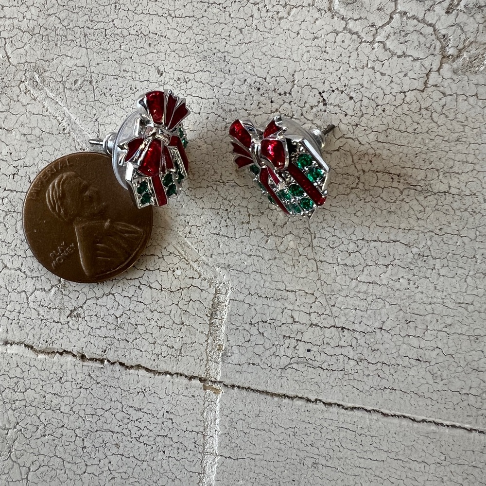 Elegant Silver and Red Bow Earrings